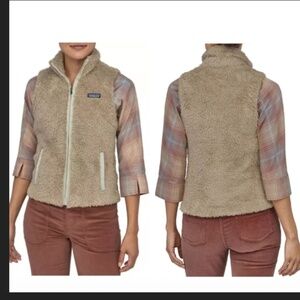 Patagonia Womens Los Gatos Medium Fleece High Pile Tan Vest Hiking Outdoors